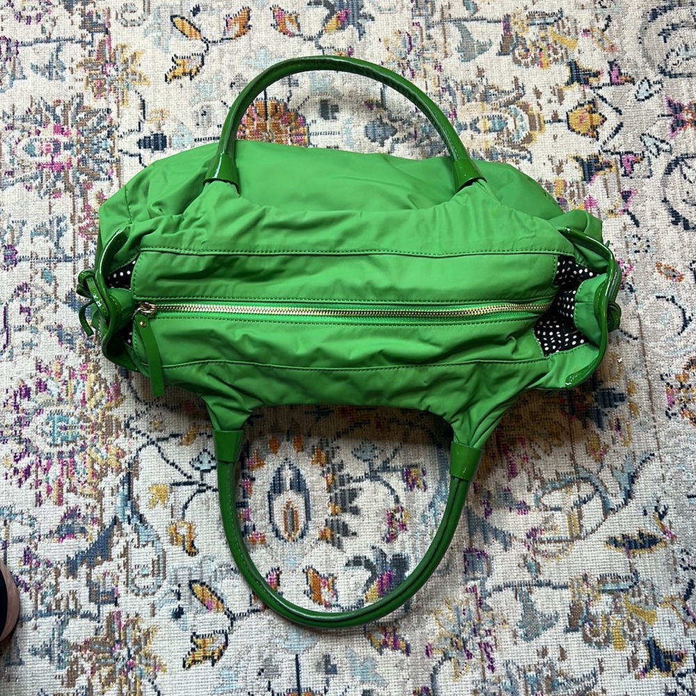 Vintage Kate Spade Stevie Green Nylon and Patent Leather Satchel Handbag - Picture 8 of 16